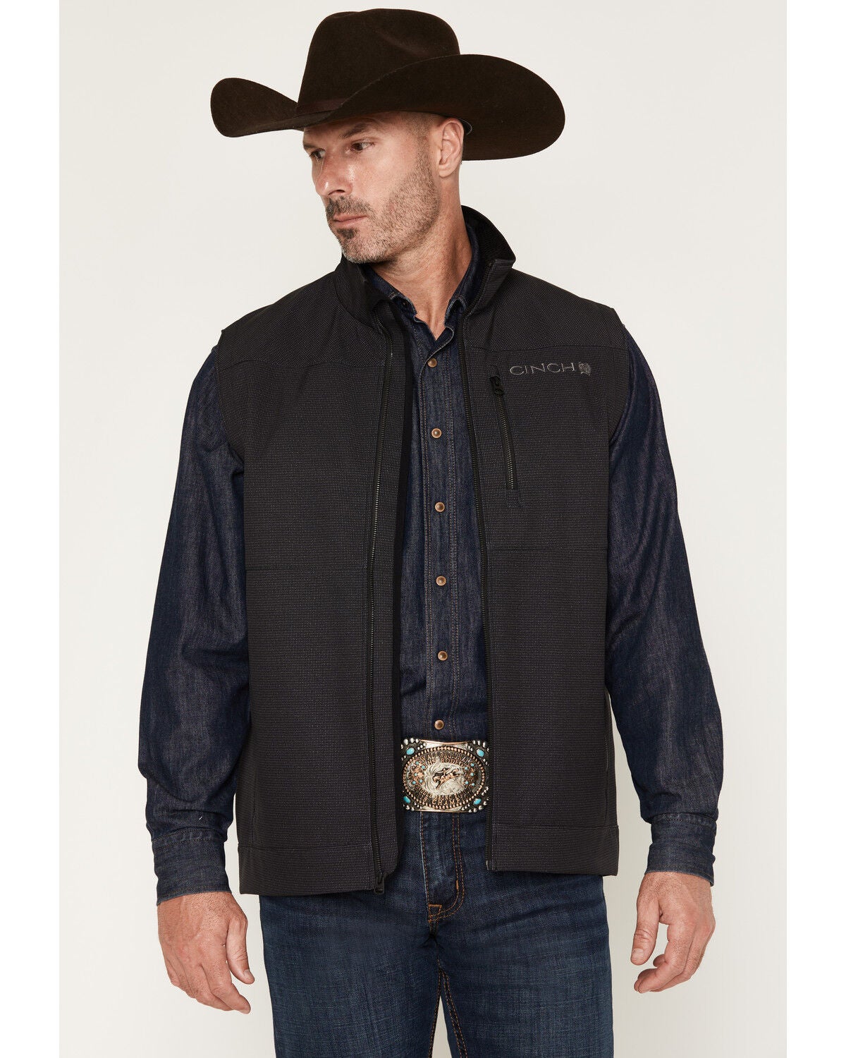 Cinch Men's Bonded Softshell Vest, Black, hi-res