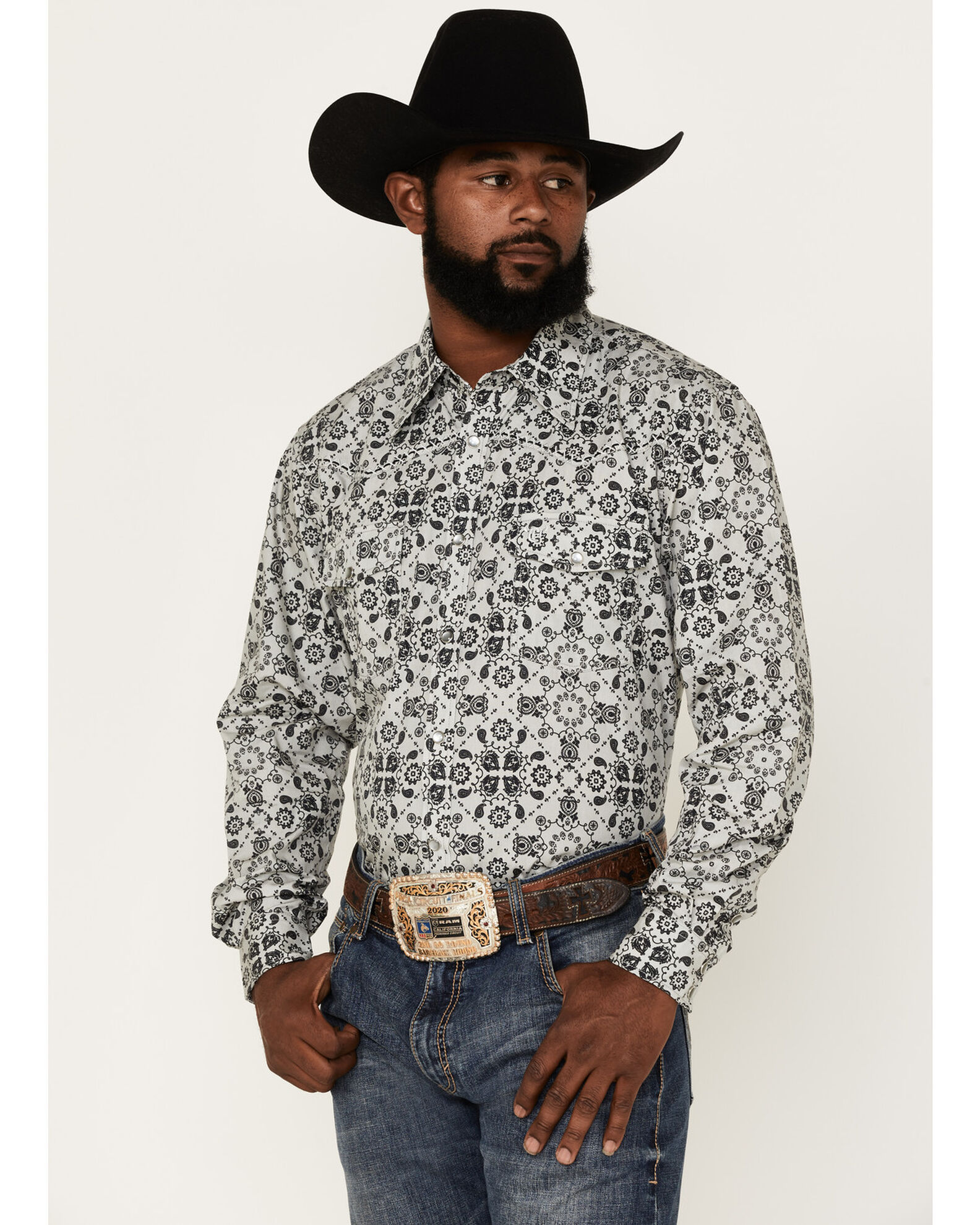Grey pearl snap hotsell shirt