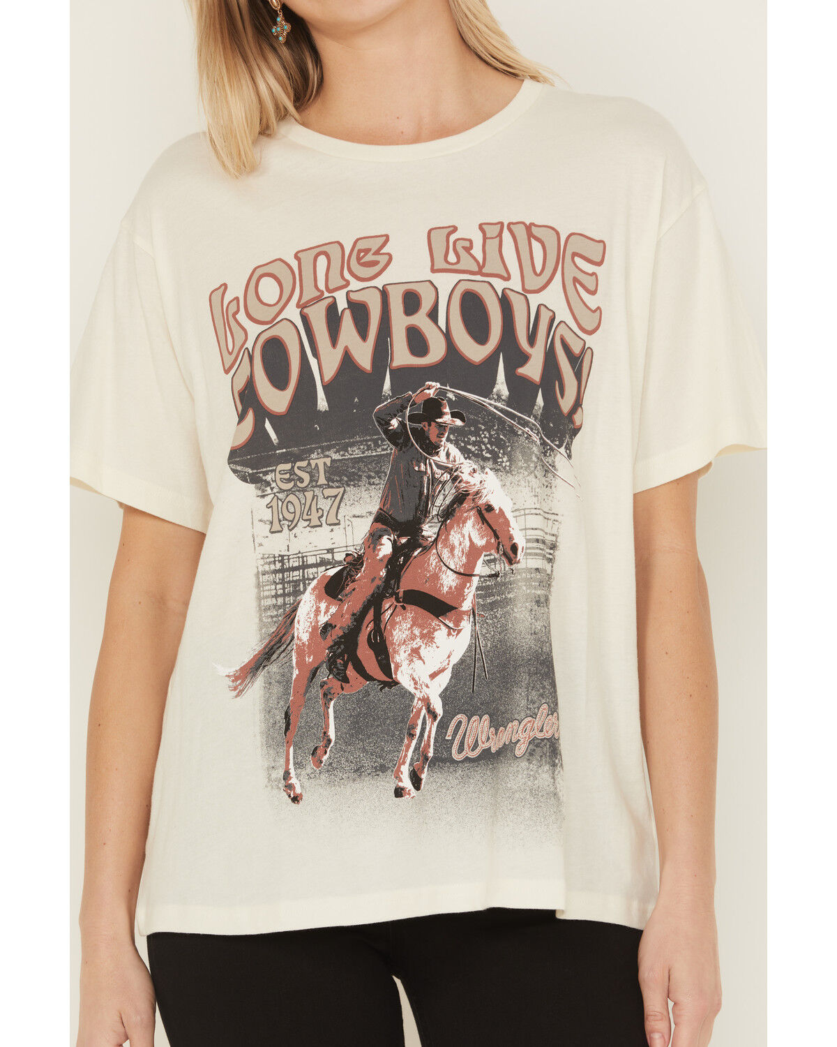 Image #3 - Wrangler Women's Long Live Short Sleeve Graphic Tee, White, hi-res