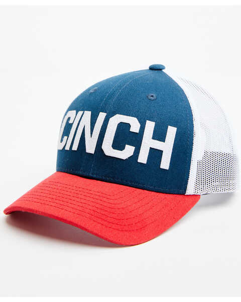 Cinch Boys' Logo Flexfit Trucker Cap, Red/white/blue, hi-res