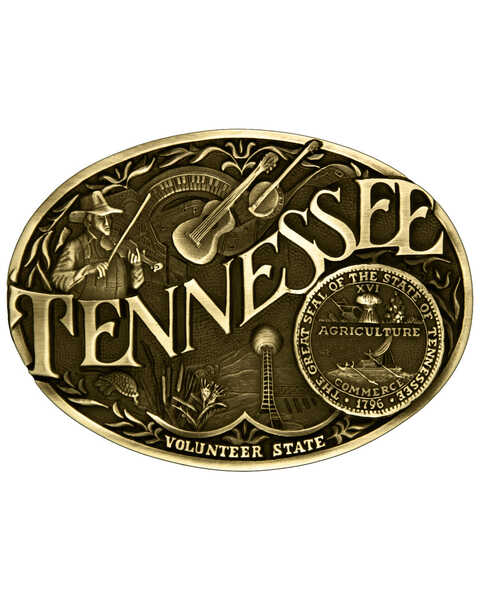 Montana Silversmiths Men's Tennessee State Heritage Attitude Belt Buckle, Gold, hi-res
