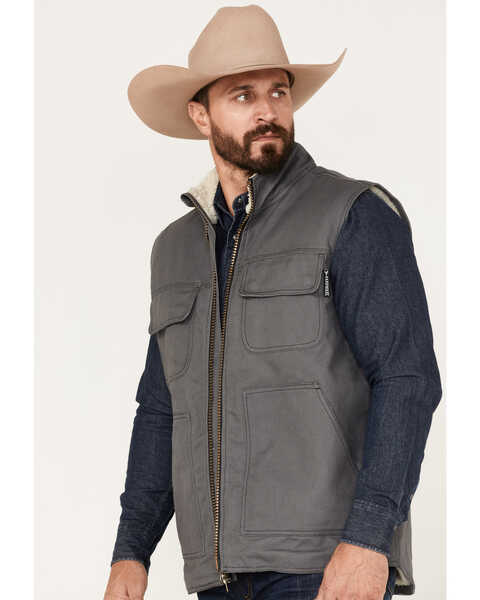 Image #2 - Cowboy Hardware Men's Ranch Canvas Berber Sherpa Lined Vest, Charcoal, hi-res