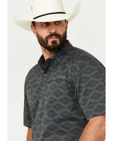 Image #2 - Ariat Men's 360 Airflow Southwestern Print Short Sleeve Button-Down Performance Shirt , Dark Grey, hi-res