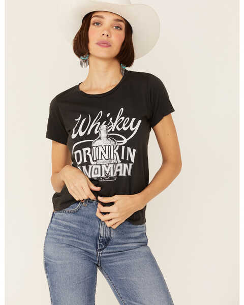 Bandit Brand Women's Black Whiskey Drinkin Woman Graphic Tee , Black, hi-res