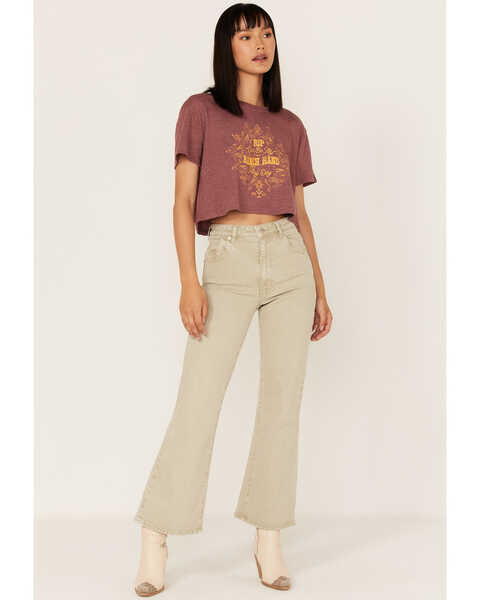 Image #2 - Wrangler x Yellowstone Women's RIP Can Be My Ranch Hand Cropped Graphic Tee, Burgundy, hi-res