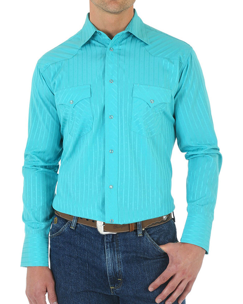 Wrangler Men's Sport Western Long Sleeve Shirt, Turquoise, hi-res