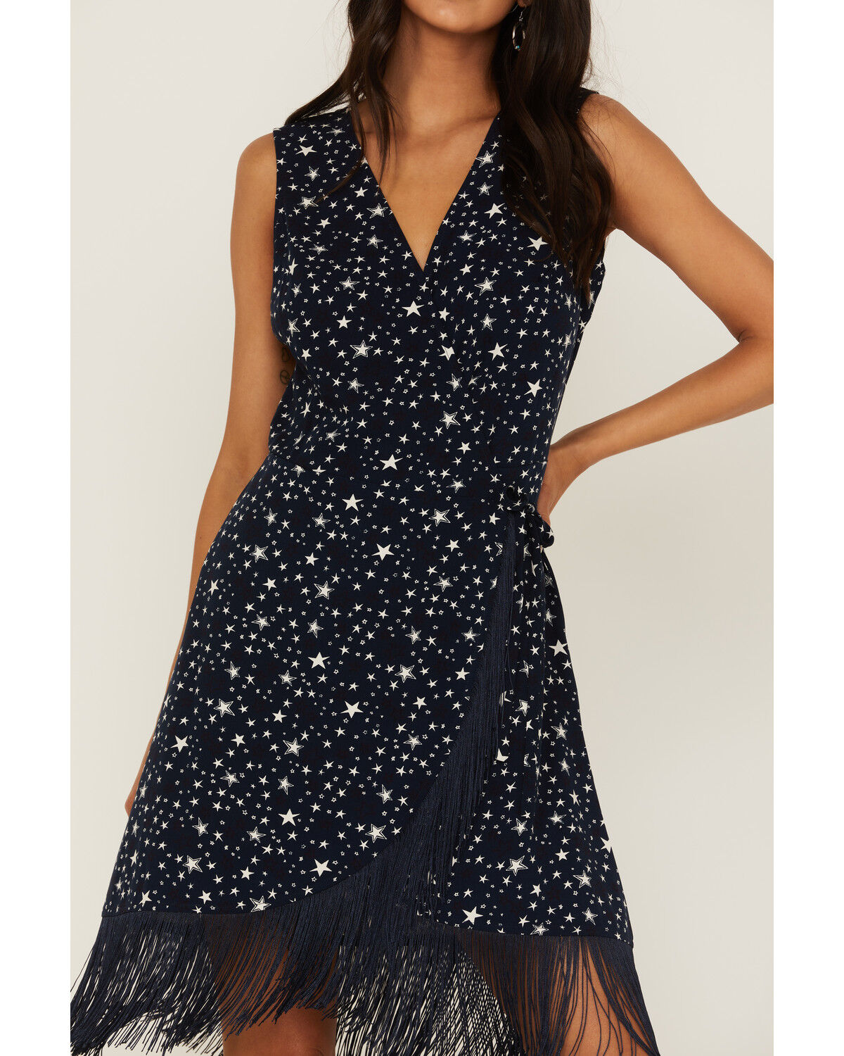 Image #4 - Idyllwind Women's Queens Lane Star Print Wrap Fringe Mini Dress, Navy, hi-res