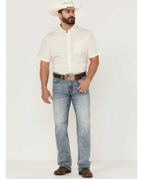 Image #2 - RANK 45® Men's Mustang Geo Print Short Sleeve Button-Down Western Shirt , Cream, hi-res