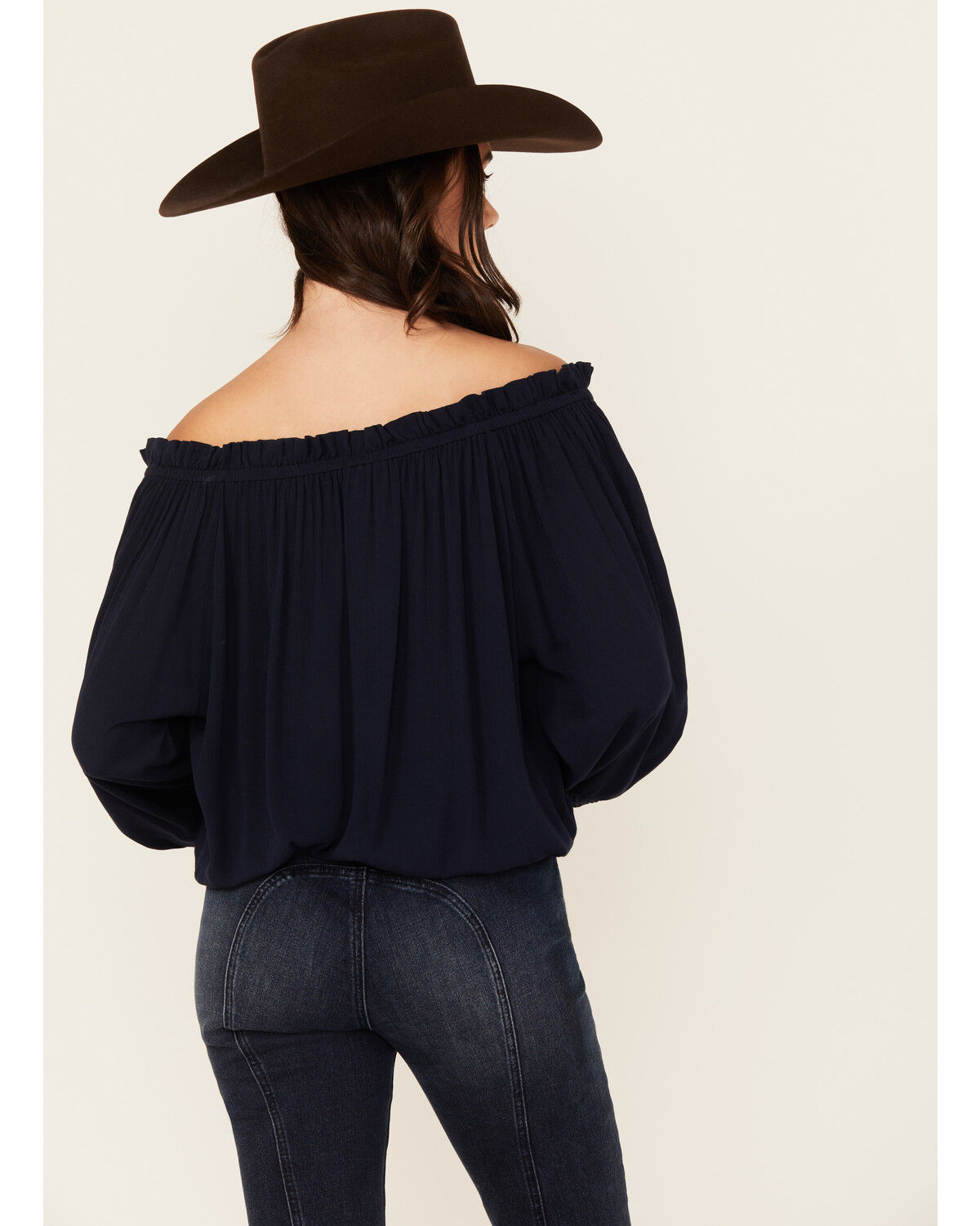 Image #4 - Wild Moss Women's Lace Detail Peasant Top, Navy, hi-res