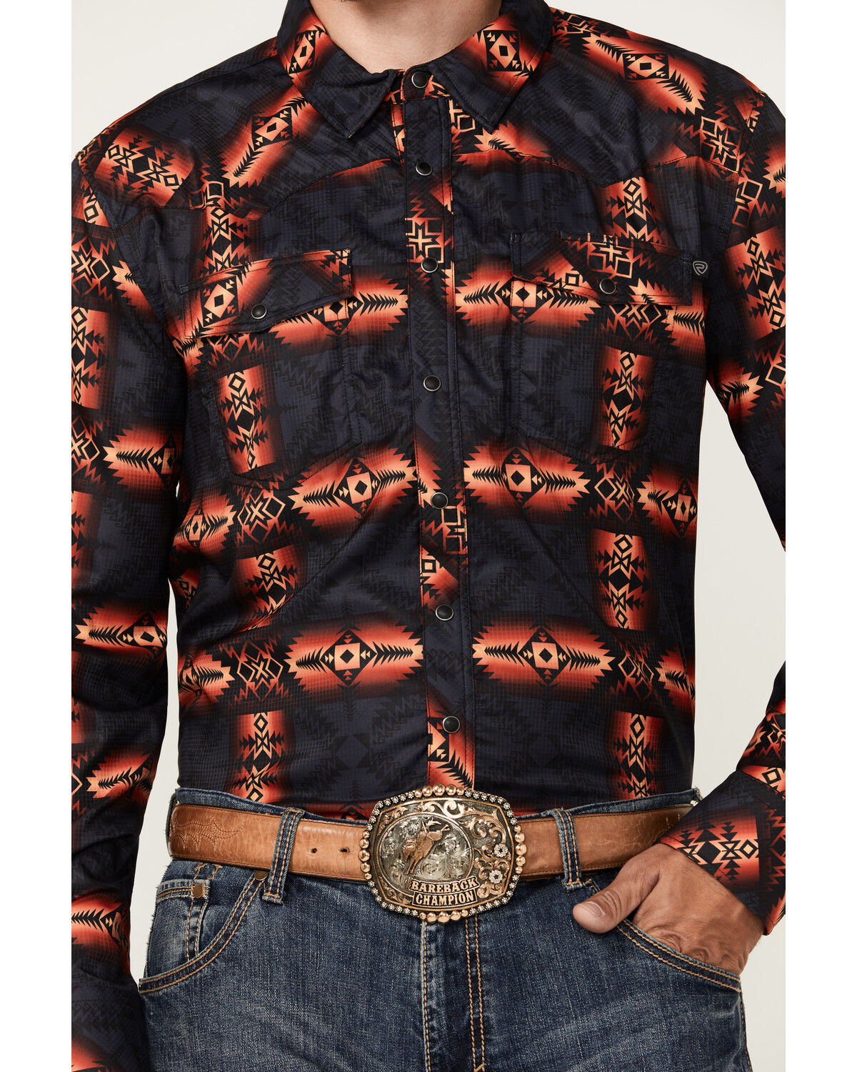 Image #3 - Rock & Roll Denim Men's Tek Southwestern Print Long Sleeve Snap Western Shirt, Charcoal, hi-res