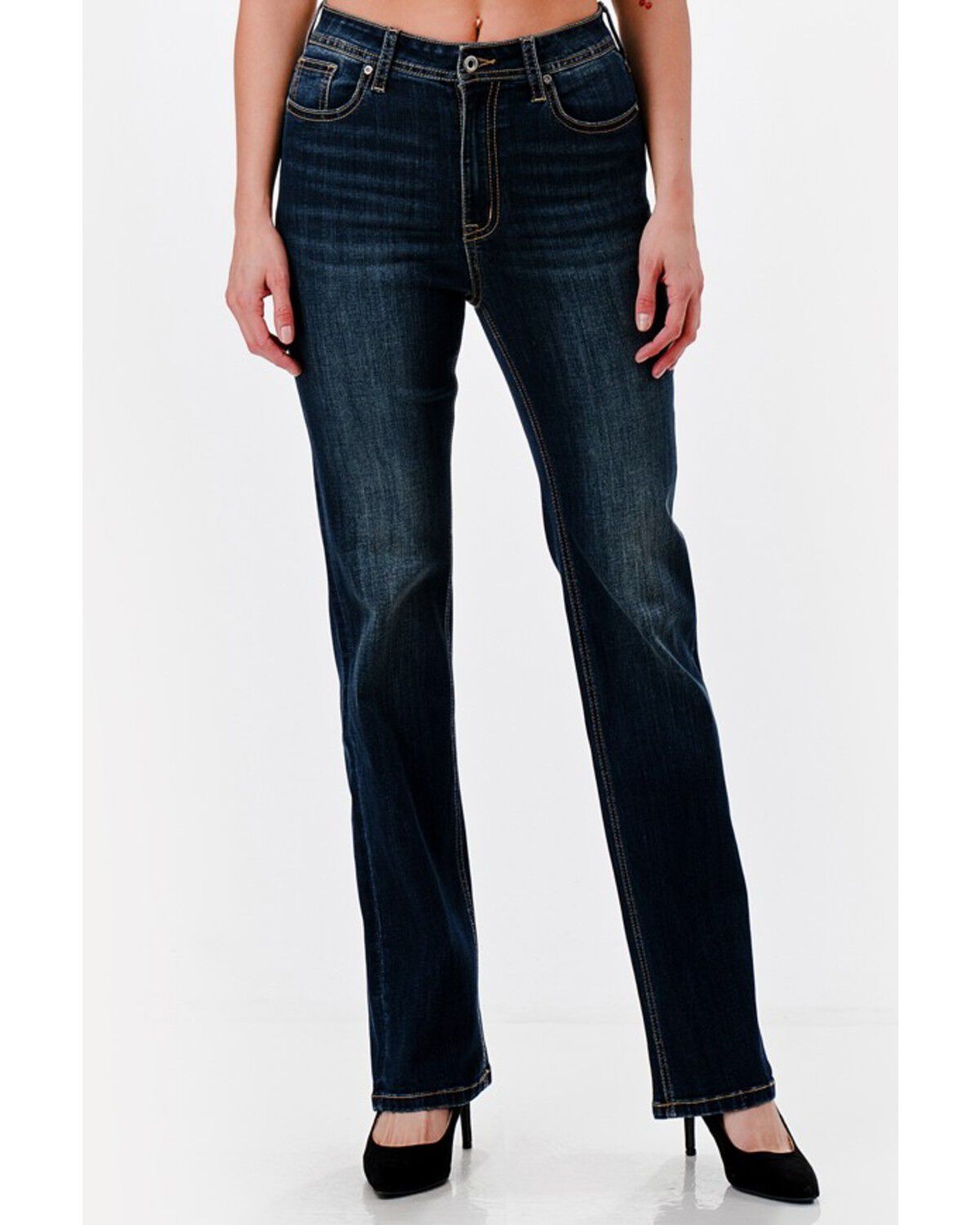 Image #2 - Grace in LA Women's Dark Wash High Rise Howdy Pocket 32" Straight Stretch Denim Jeans, Dark Wash, hi-res