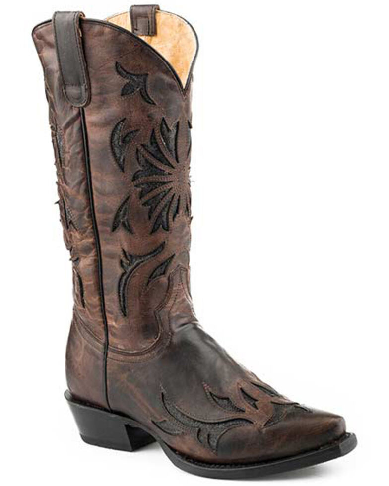 Roper Women's Burnished Inlay Western Boots - Snip Toe, Brown, hi-res
