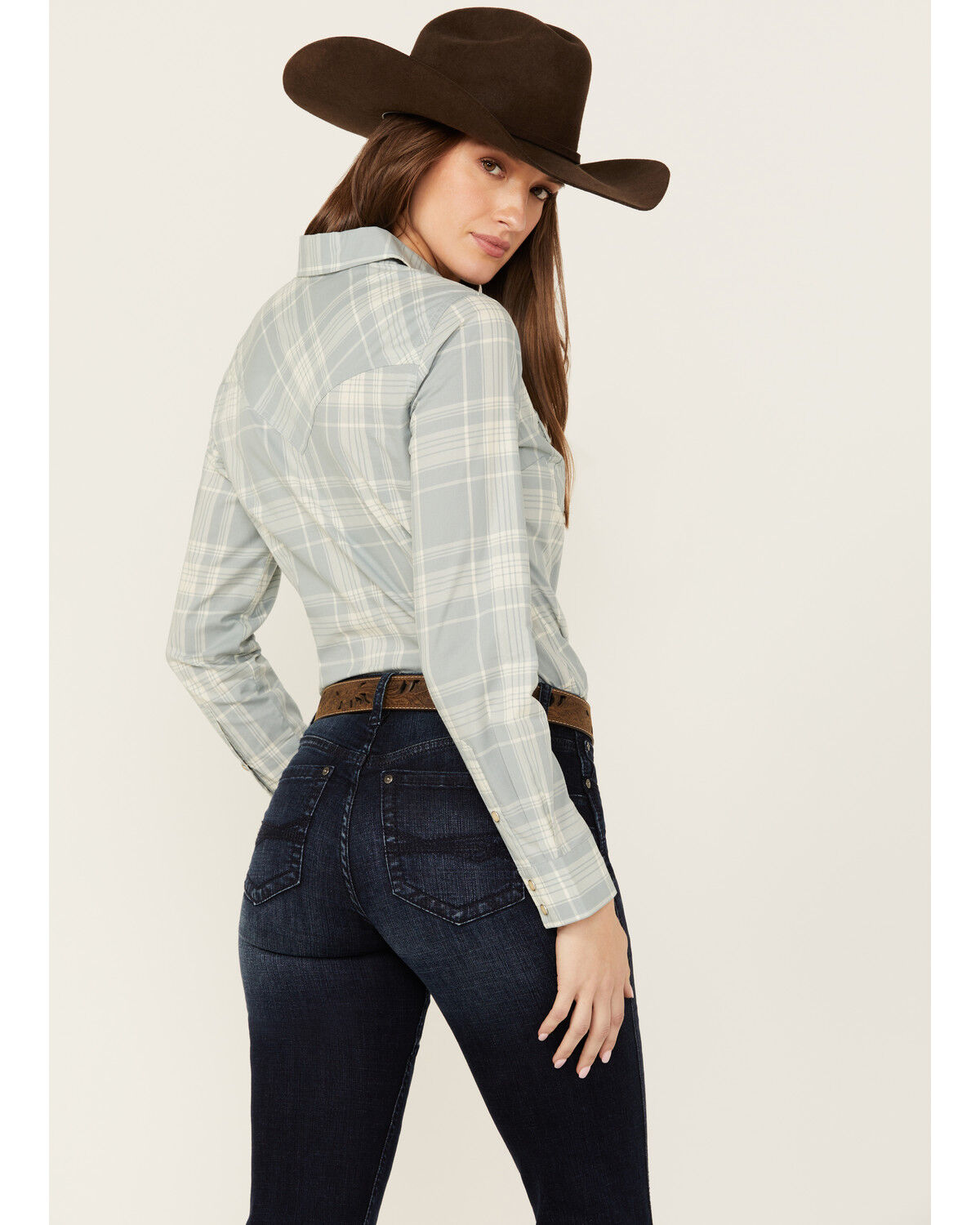 Image #4 - Wrangler Retro Women's Plaid Print Long Sleeve Pearl Snap Western Shirt, Slate, hi-res