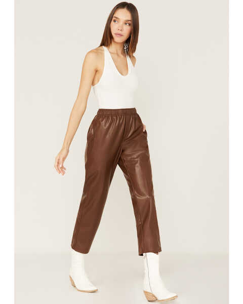 Ariat Women's Small Town Faux Leather Joggers, Brown, hi-res