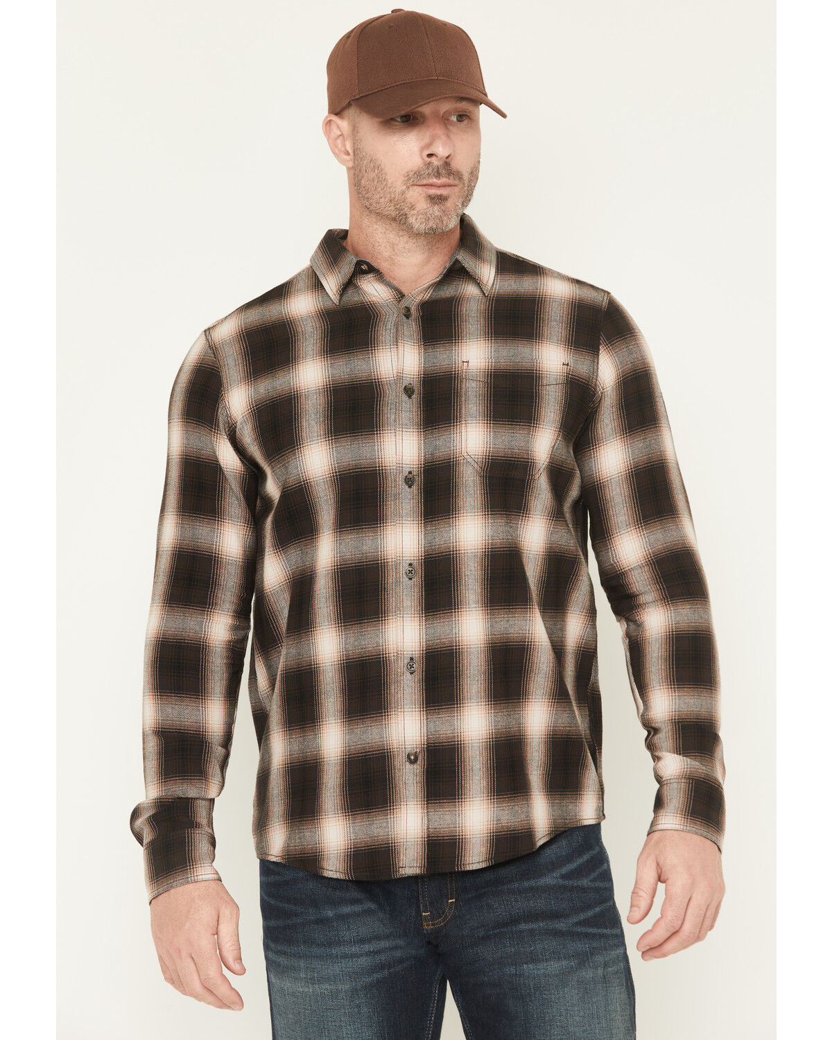 Image #1 - Brothers and Sons Men's Redwood Plaid Print Long Sleeve Button-Down Flannel Shirt, Brown, hi-res
