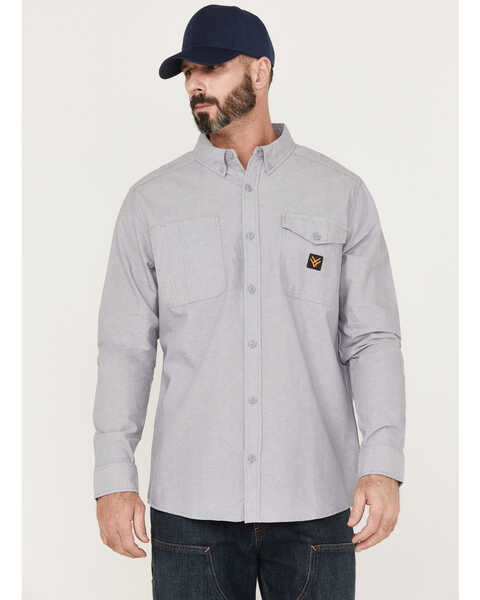 Hawx Men's Chambray Sun Protection Solid Grey Long Sleeve Button-Down Western Shirt - Tall , Grey, hi-res