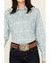 Image #3 - Rough Stock Women's Southwestern Print Long Sleeve Pearl Snap Stretch Western Shirt, Turquoise, hi-res