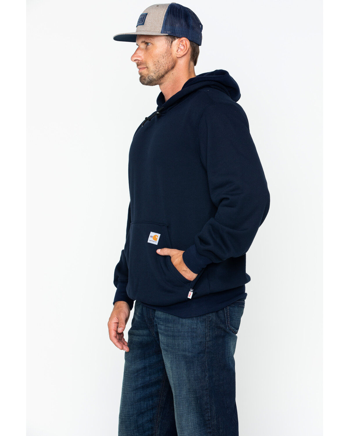 Image #4 - Carhartt Men's FR Hooded Pullover Solid Work Sweatshirt - Big & Tall, Navy, hi-res