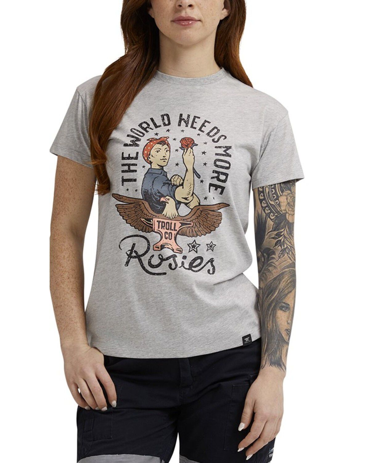 Image #1 - Troll Co Women's Rose Short Sleeve Graphic Tee, Heather Grey, hi-res