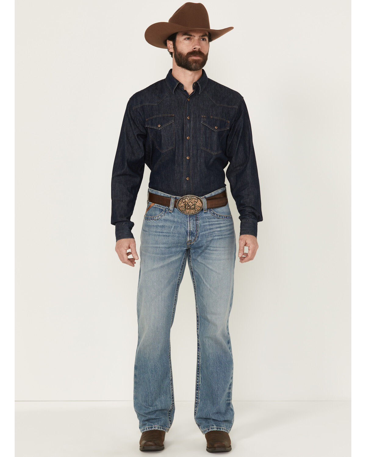 Image #1 - Ariat Men's M4 Corralitos Louis Light Wash Relaxed Bootcut Rigid Denim Jeans - Big, Light Wash, hi-res