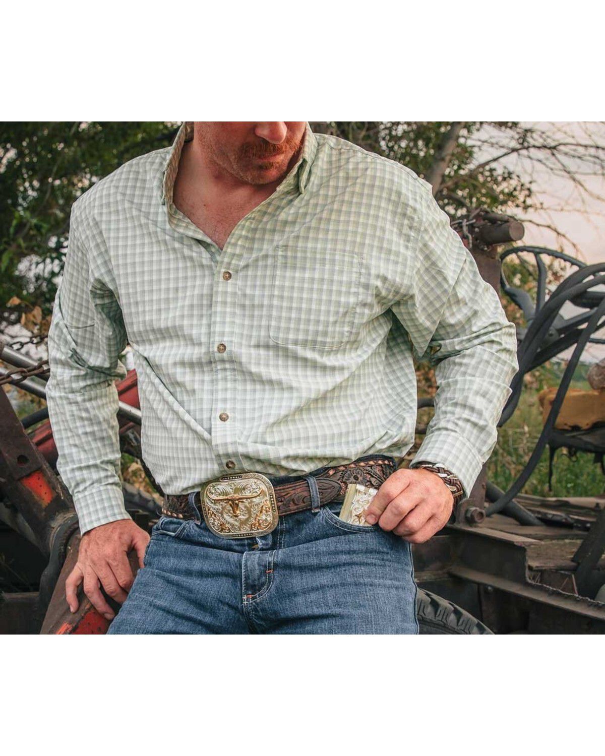 Image #3 - Montana Silversmiths Class Act Two Tone Belt Buckle with Longhorn, Silver, hi-res