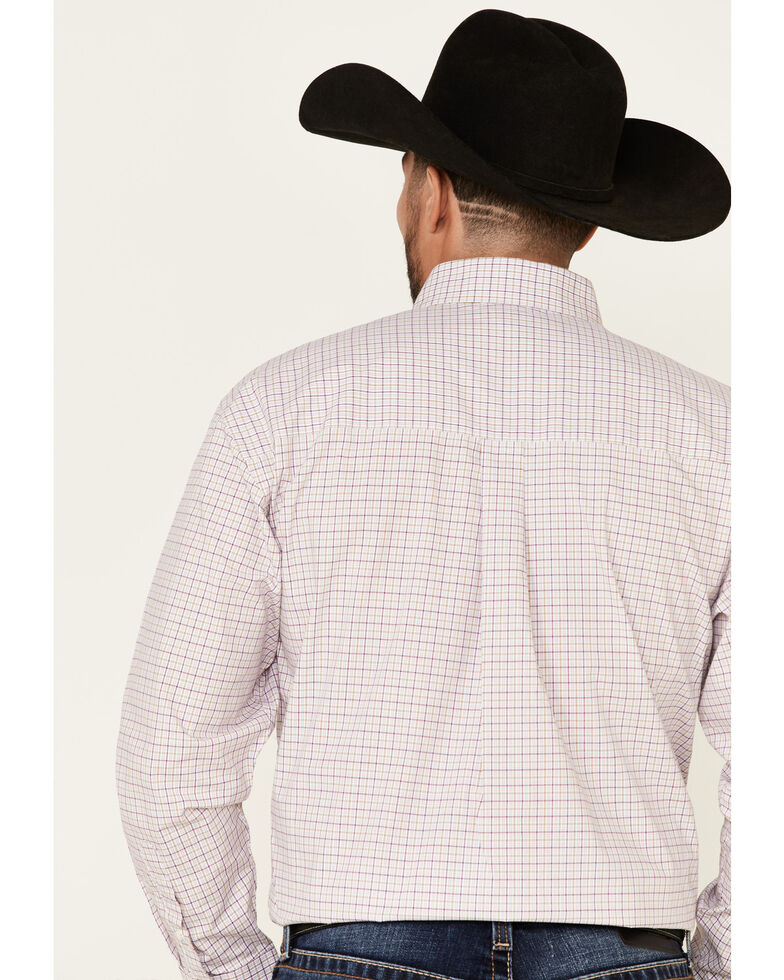 George Strait By Wrangler Men's Pink Small Plaid Long Sleeve Western Shirt , Pink, hi-res