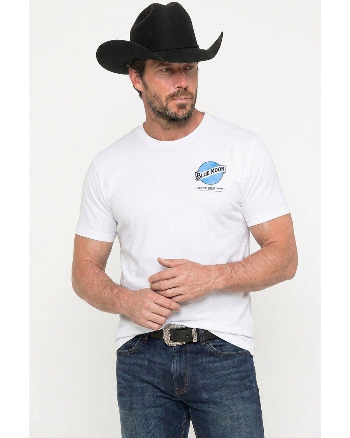 Image #1 - Blue Moon Men's Logo Short Sleeve Graphic T-Shirt, White, hi-res