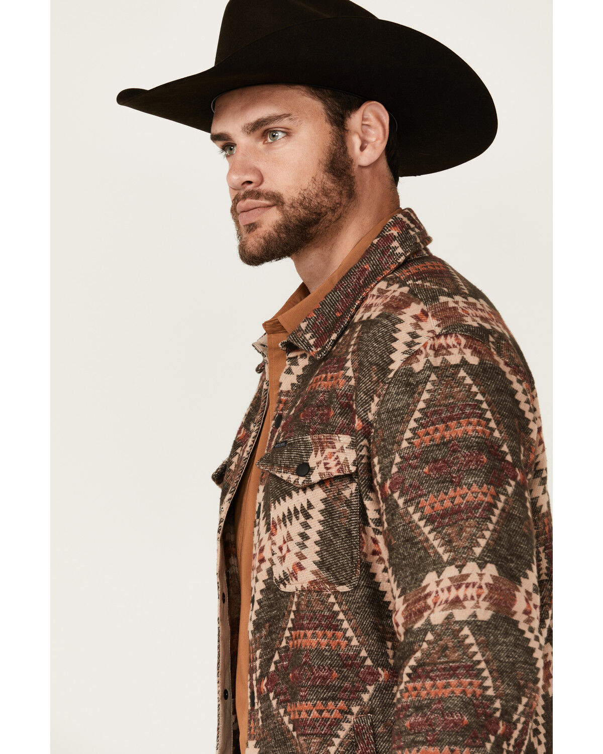 Image #2 - Rock & Roll Denim Men's Southwestern Print Snap Shacket, Dark Brown, hi-res