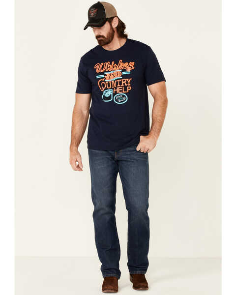 Image #2 - Moonshine Spirit Men's Whiskey & Help Neon Graphic Short Sleeve T-Shirt , Navy, hi-res