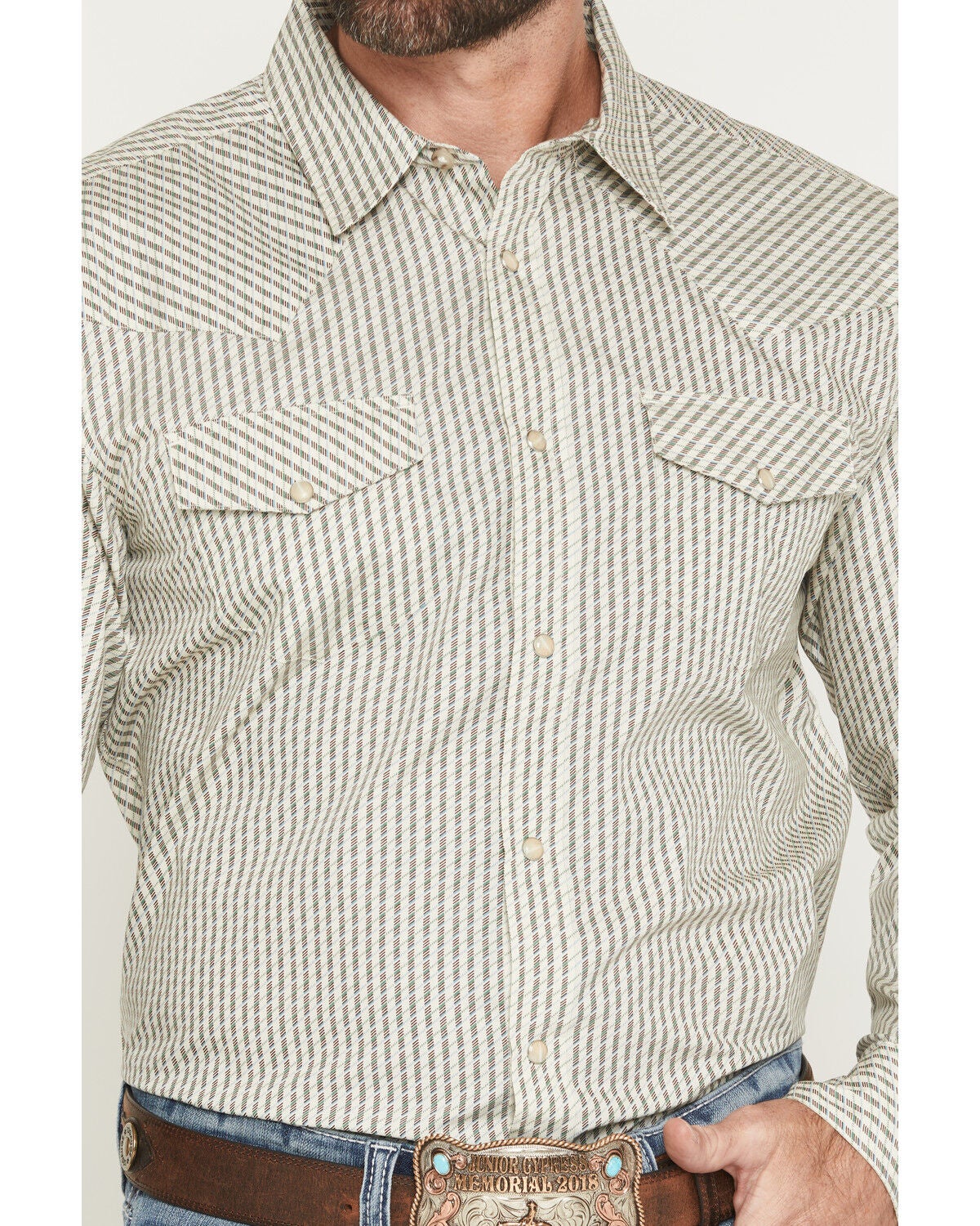 Image #3 - Gibson Trading Co Men's Circuit Striped Print Long Sleeve Snap Western Shirt - Big, Cream, hi-res