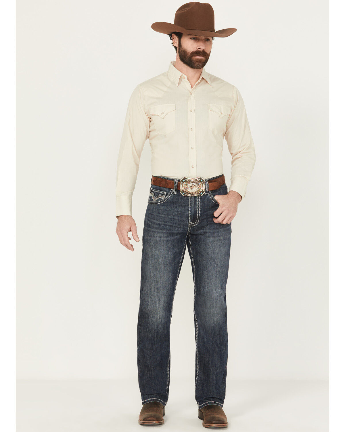 Image #1 - Rock & Roll Denim Men's Dark Wash Tapered Bootcut Stretch Denim Jeans, Dark Wash, hi-res