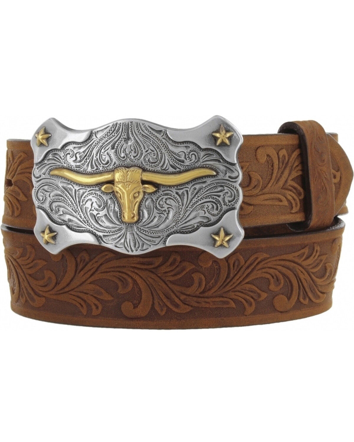 Tony Lama Boys' Little Texas Belt and Buckle, Brown, hi-res