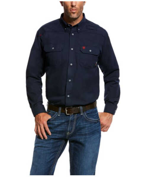 Image #1 - Ariat Men's FR Featherlight Long Sleeve Button Down Work Shirt - Big , Navy, hi-res