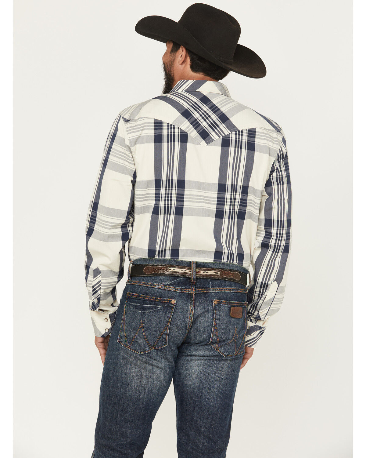 Image #4 - Kimes Ranch Men's Double R Plaid Print Long Sleeve Snap Western Shirt, Navy, hi-res