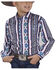 Image #1 - Roper Boys' Checotah Southwestern Striped Long Sleeve Pearl Snap Western Shirt, Grey, hi-res