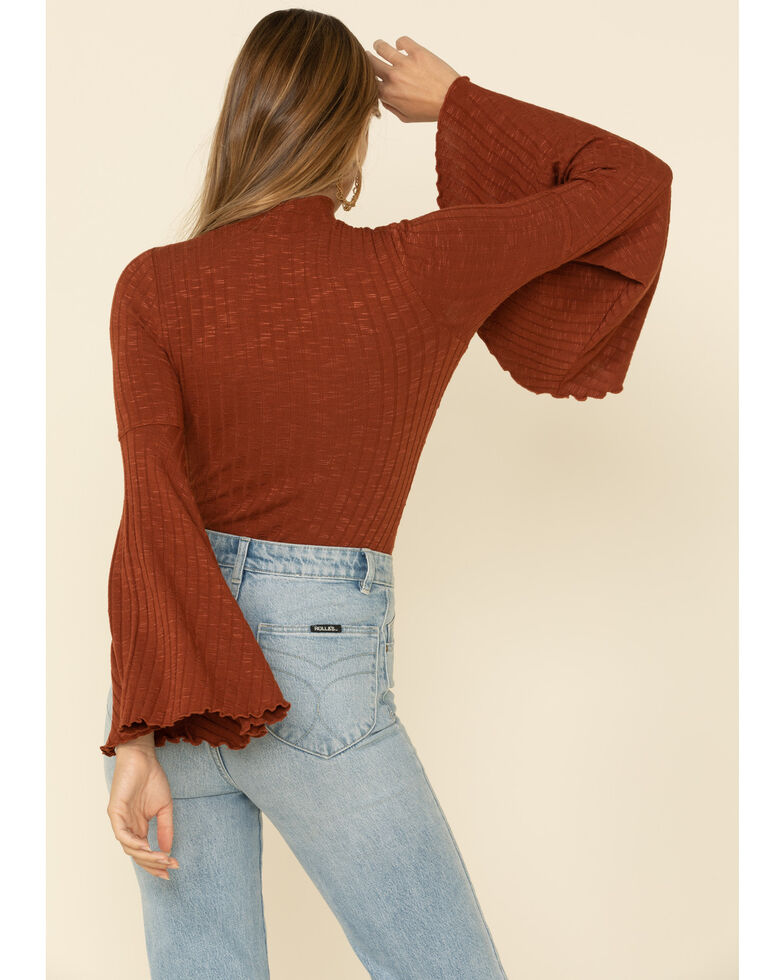Download Shyanne Women's Ribbed Mock Neck Bell Long Sleeve Top ...