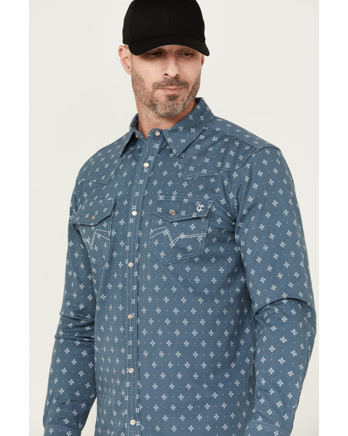 Image #2 - Cody James Men's FR Printed Lightweight Long Sleeve Snap Western Work Shirt, Blue, hi-res