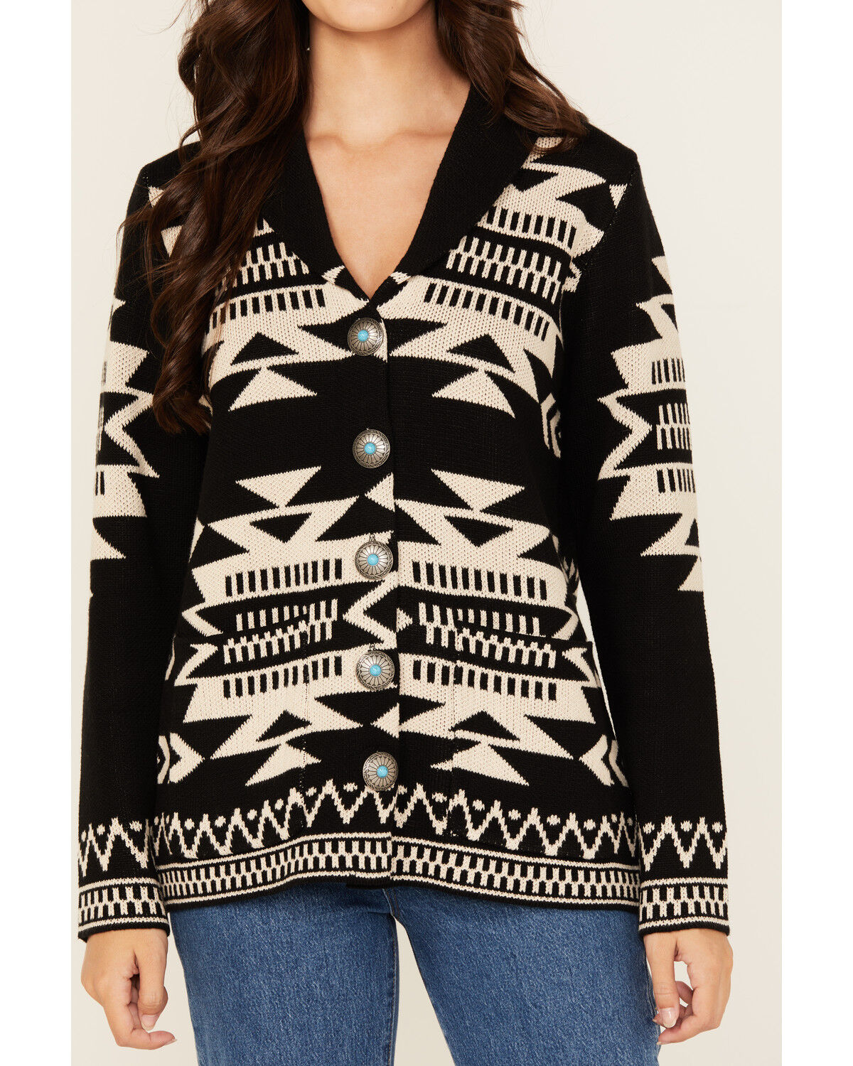 Image #3 - Cotton & Rye Women's Southwestern Print Cardigan, Black, hi-res