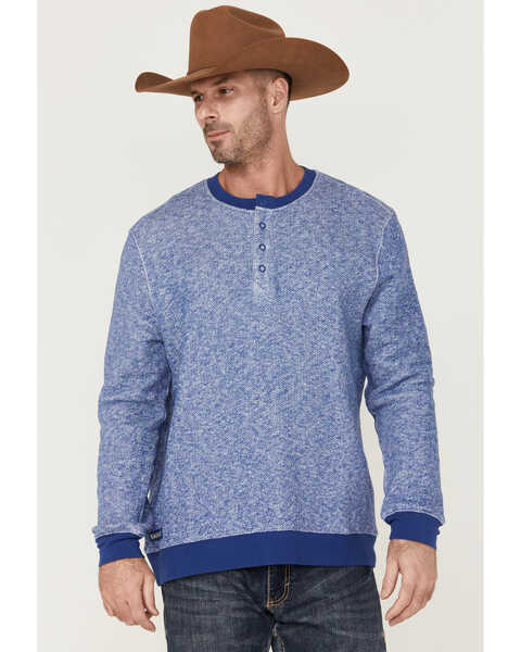 Image #1 - RANK 45® Men's Drover 1/4 Snap Front French Terry Long Sleeve Shirt, Blue, hi-res