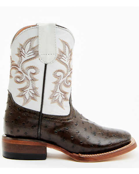 Image #2 - Tanner Mark Boys' Ostrich Print Western Boots - Broad Square Toe, Brown, hi-res