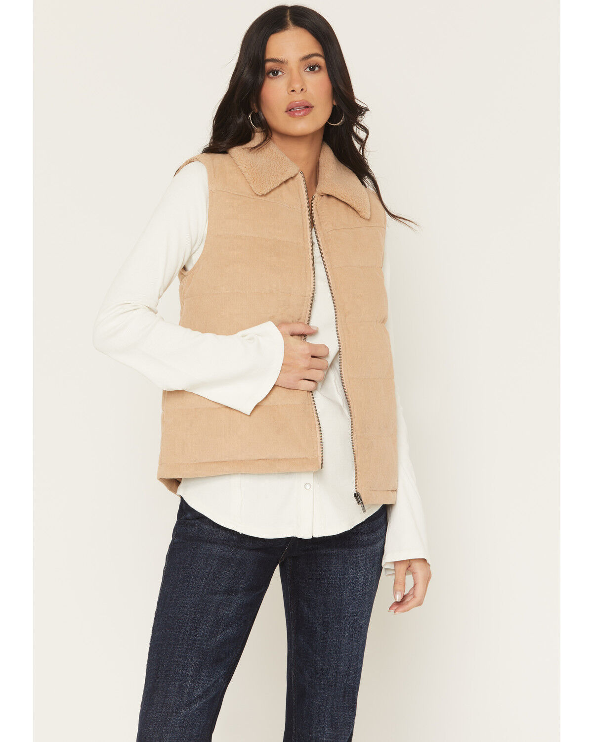 Image #1 - Idyllwind Women's Midvale Corduroy Embroidered Puffer Vest, Khaki, hi-res