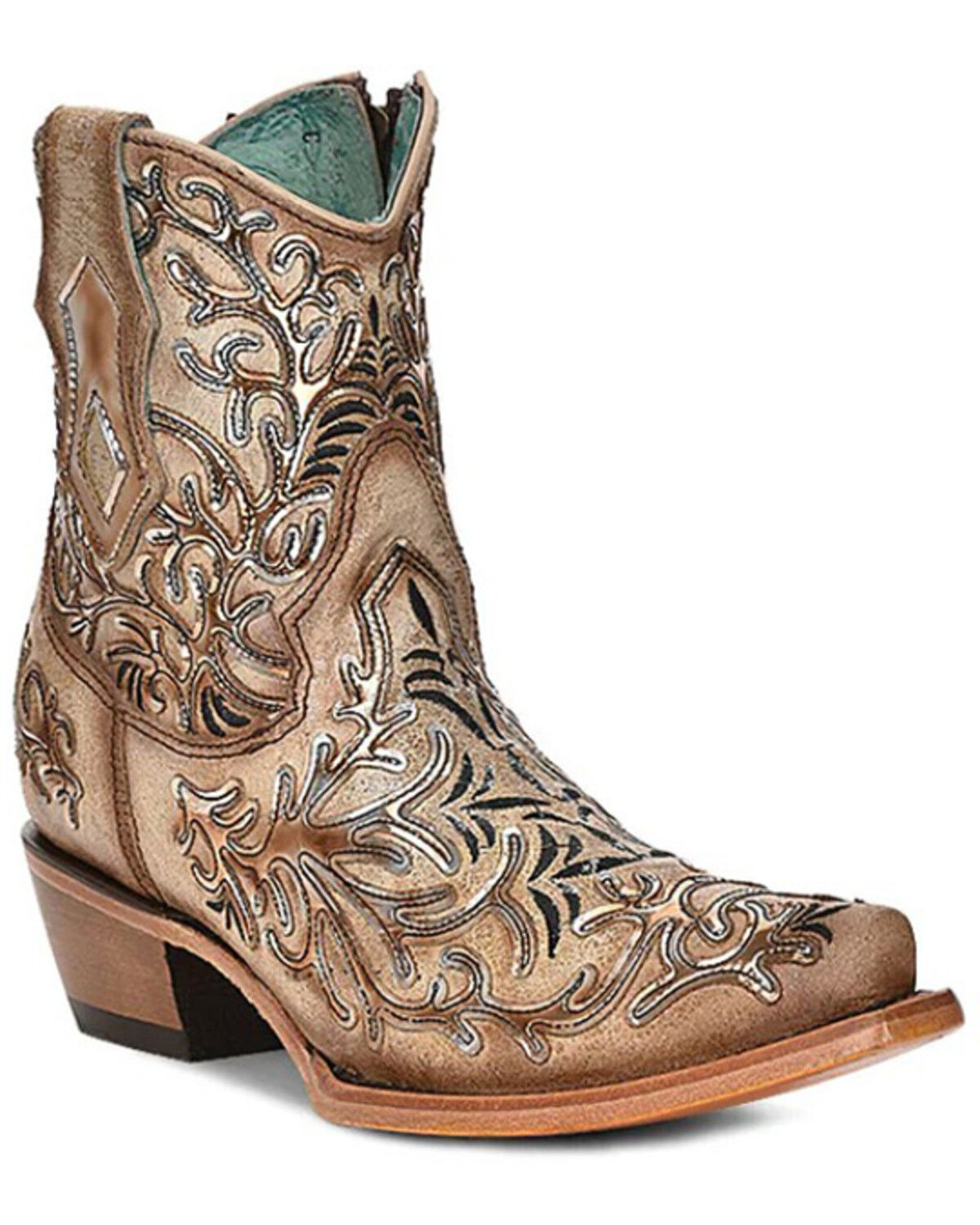 Image #1 - Corral Women's Overlay Western Booties - Snip Toe, Tan, hi-res