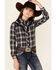 Image #1 - Roper Girls' Plaid Print Fancy Applique Yoke Long Sleeve Snap Western Shirt , Black, hi-res