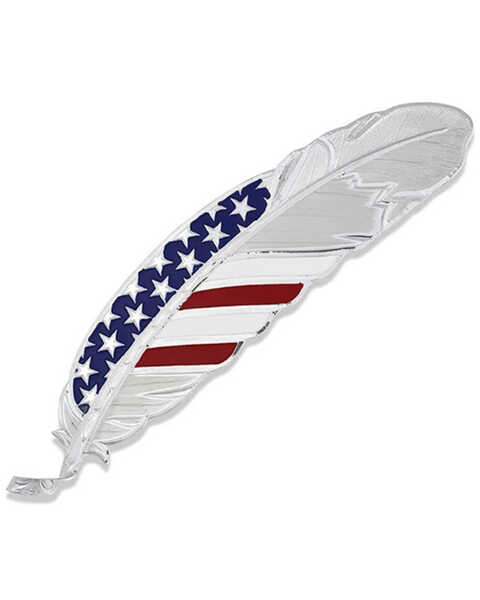 Montana Silversmiths Stars & Stripes USA Flag Hat Feather , Silver, hi-res
