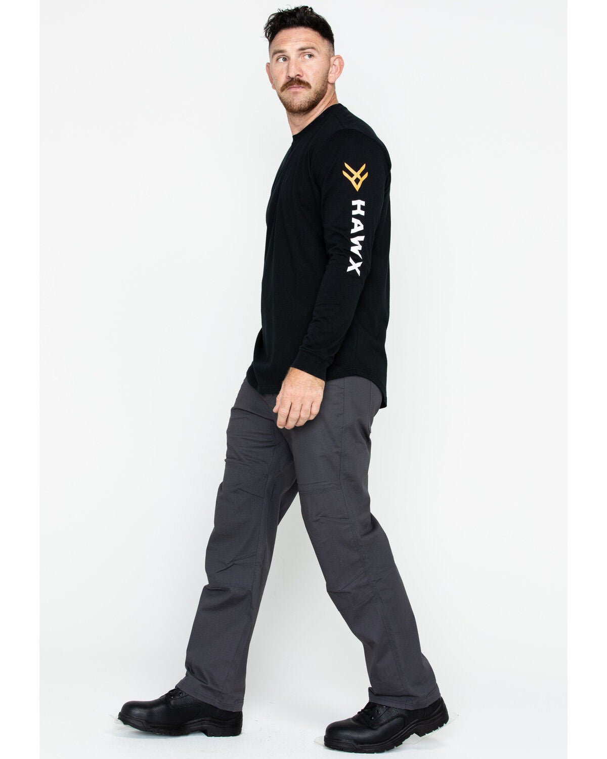 Image #6 - Hawx Men's Logo Crew Long Sleeve Work T-Shirt - Tall, Black, hi-res