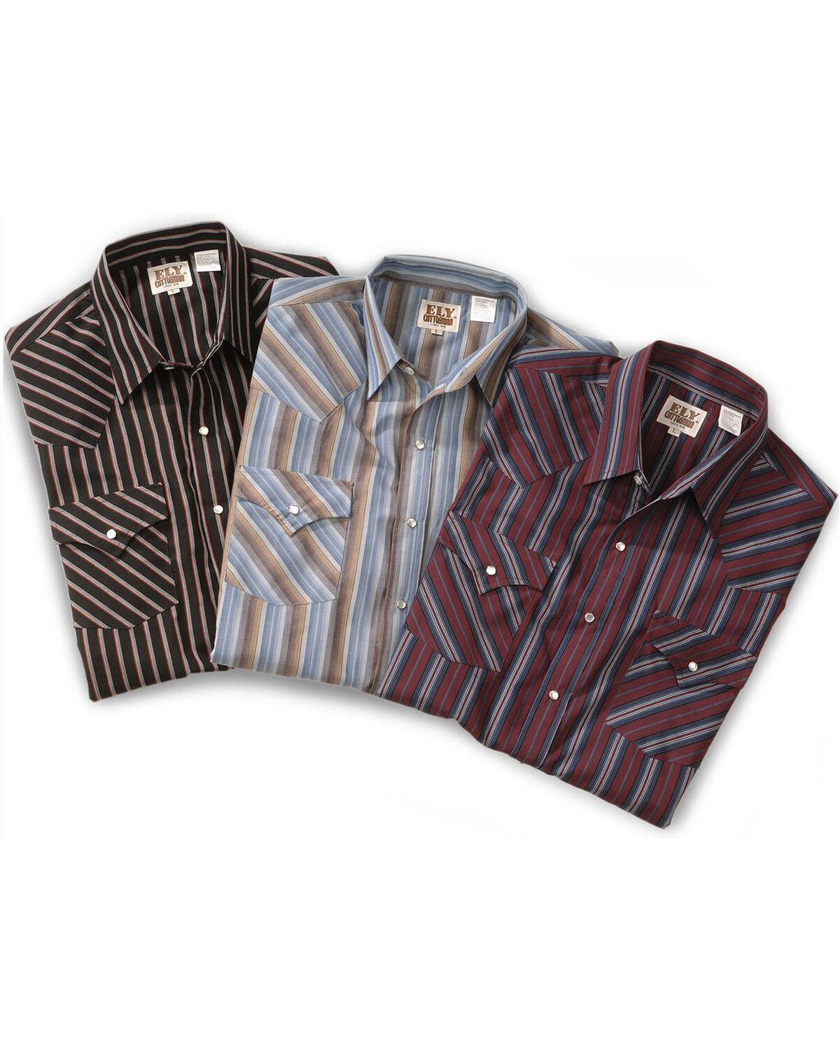 Image #1 - Ely Walker Men's Assorted Plaid or Stripe Long Sleeve Pearl Snap Western Shirt, , hi-res