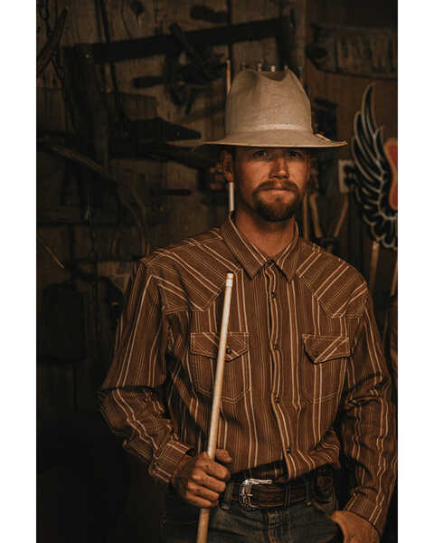Cody James Men's Railway Striped Long Sleeve Snap Western Shirt, Brown, hi-res