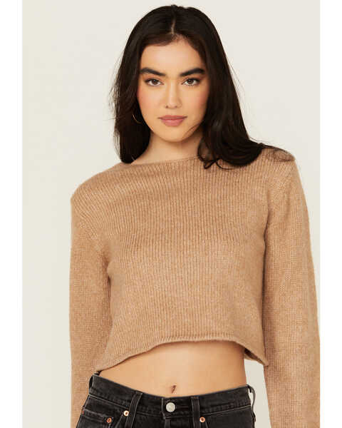 Cleo + Wolf Women's Reversible Cut Out Cropped Sweater , Bark, hi-res