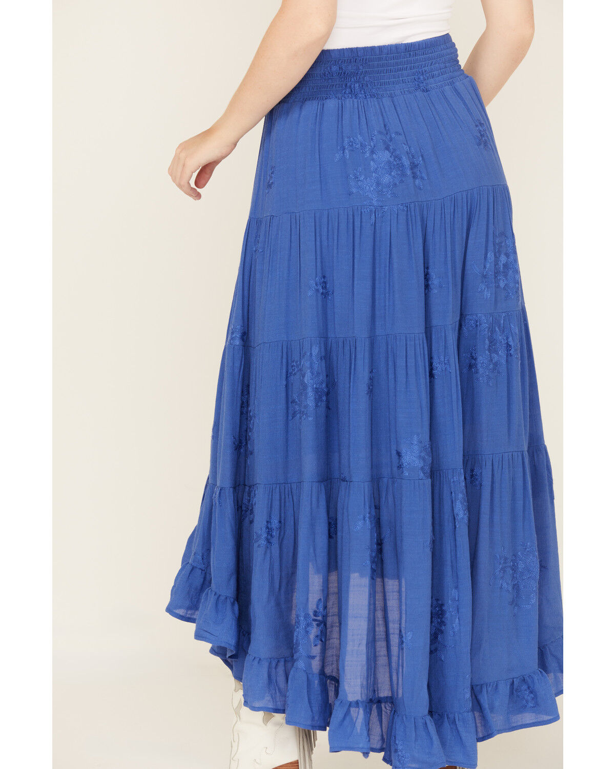 Image #4 - Wild Moss Women's Embroidered High-Low Skirt, Bright Blue, hi-res