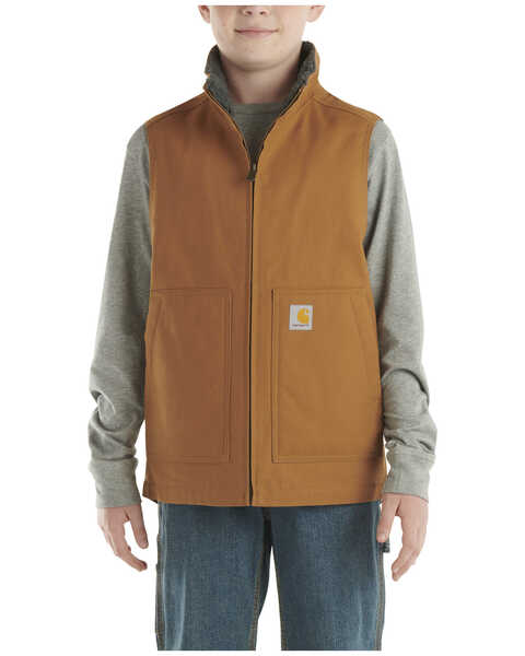 Carhartt Little Boys' Canvas Sherpa Lined Vest, Medium Brown, hi-res